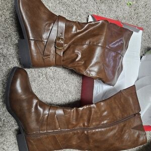 Sz 10 Wude Calf Brown Faux Leather Knee-High Boots